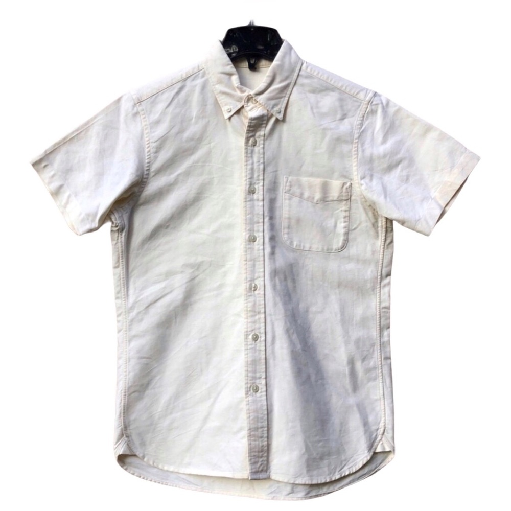 Muji Button Down Shirt Yellow Short Sleeve Business Casual Preppy Top EUC XS